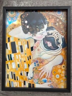 Gustav Klimt inspired The Kiss with Pug framed 8x10 print